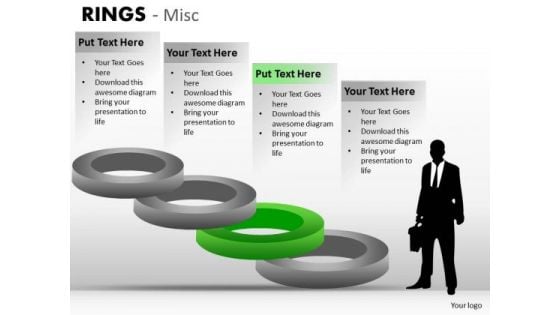 4 Stage Step Stairs Diagrams With Rings PowerPoint Slides