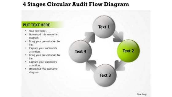 4 Stages Circular Audit Flow Diagram One Page Business Plan PowerPoint Templates