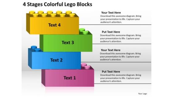 4 Stages Colorful Lego Blocks Business Plan Format Outline PowerPoint Templates