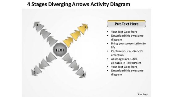 4 Stages Diverging Arrows Activity Diagram Cycle Chart PowerPoint Template