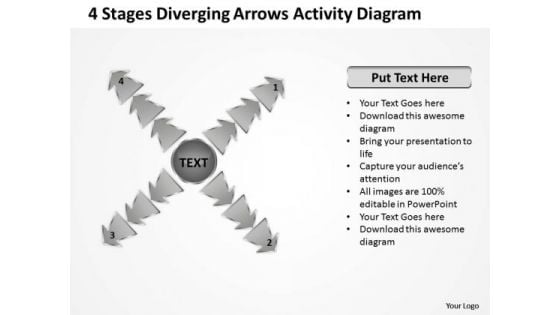 4 Stages Diverging Arrows Activity Diagram Cycle Chart PowerPoint Templates