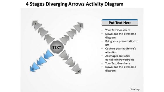 4 Stages Diverging Arrows Activity Diagram Ppt Circular Flow Process PowerPoint Slides