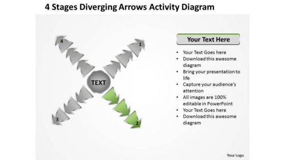 4 Stages Diverging Arrows Activity Diagram Ppt Cycle Chart PowerPoint Templates