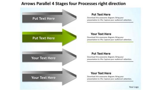 4 Stages Four Processes Right Direction Small Business Plan Template Free PowerPoint Slides