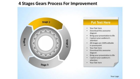 4 Stages Gears Process For Improvement Catering Business Plan Sample PowerPoint Slides