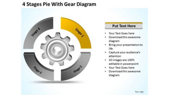 4 Stages Pie With Gear Diagram Business Succession Planning PowerPoint Slides