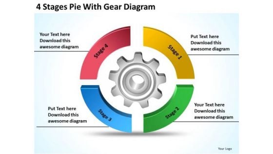 4 Stages Pie With Gear Diagram How To Create Business Plan PowerPoint Templates