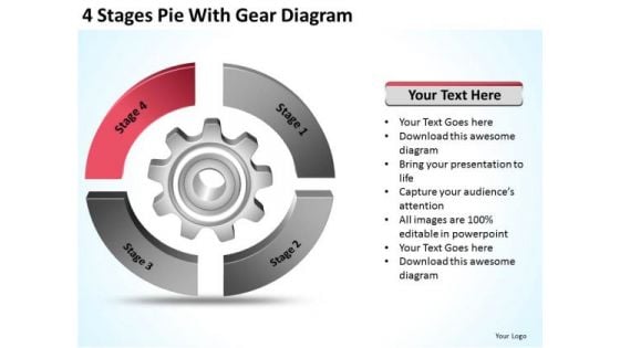 4 Stages Pie With Gear Diagram Ppt Business Plan PowerPoint Slides