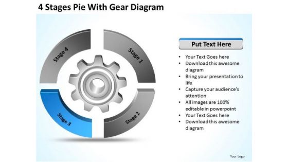 4 Stages Pie With Gear Diagram Ppt Business Plan PowerPoint Templates