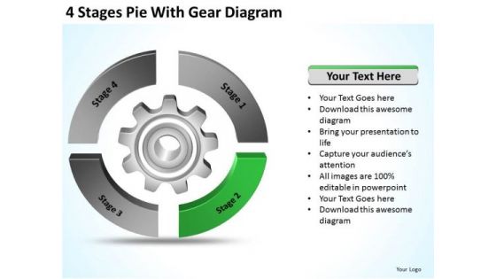 4 Stages Pie With Gear Diagram Ppt Business Plans PowerPoint Slides