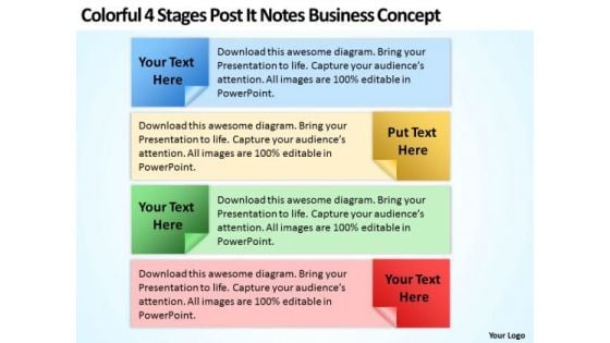4 Stages Post It Notes Business Concept Web Design Plan PowerPoint Templates