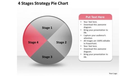 4 Stages Strategy Pie Chart Business Plan PowerPoint Templates