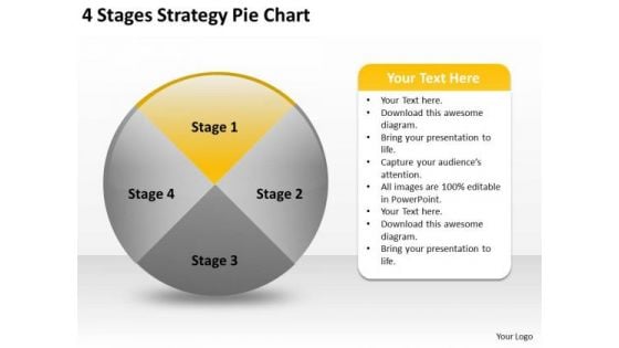 4 Stages Strategy Pie Chart How To Prepare Business Plan PowerPoint Templates