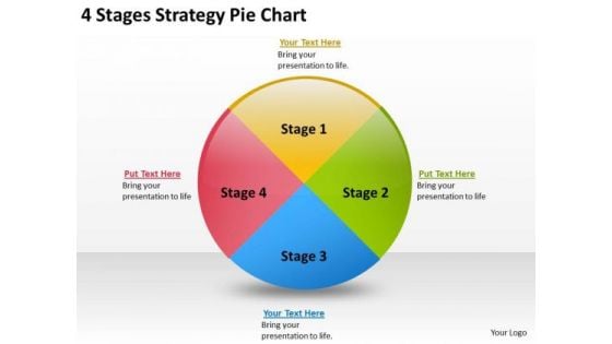 4 Stages Strategy Pie Chart Writing Business Plan For PowerPoint Slides