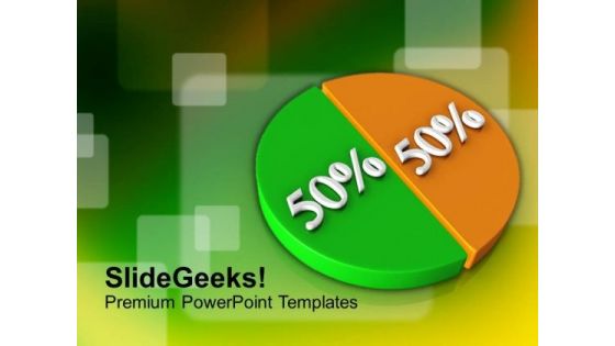 50-50 Pie Chart Over Colorful Background PowerPoint Templates Ppt Backgrounds For Slides 0113