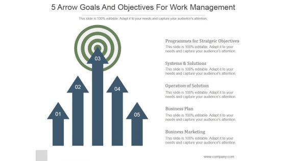 5 Arrow Goals And Objectives For Work Management Ppt PowerPoint Presentation Example File