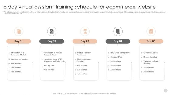 5 Day Virtual Assistant Training Schedule For Ecommerce Website Clipart PDF