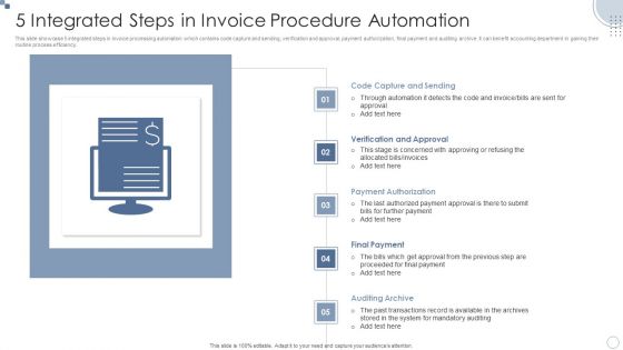 5 Integrated Steps In Invoice Procedure Automation Ppt PowerPoint Presentation Professional Gridlines PDF