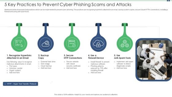 5 Key Practices To Prevent Cyber Phishing Scams And Attacks Graphics PDF