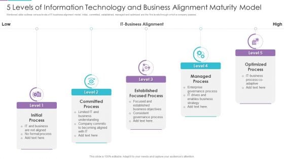 5 Levels Of Information Technology And Business Alignment Maturity Model Introduction PDF