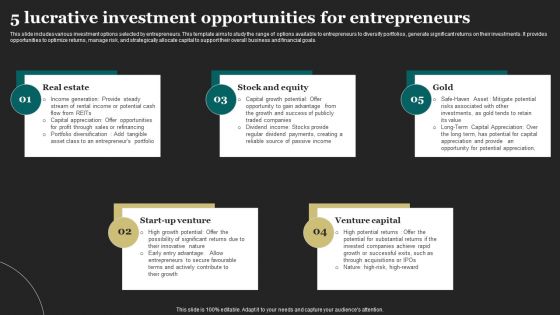 5 Lucrative Investment Opportunities For Entrepreneurs Formats PDF
