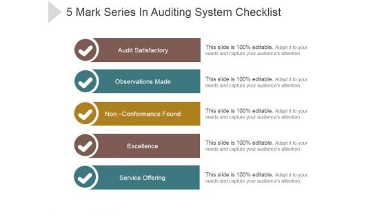 5 Mark Series In Auditing System Checklist Ppt PowerPoint Presentation Topics