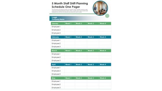 5 Month Staff Shift Planning Schedule One Pager PDF Document PPT Template