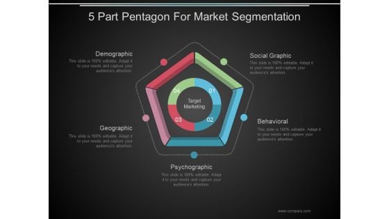 5 Part Pentagon For Market Segmentation Ppt PowerPoint Presentation Topics