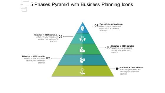 5 Phases Pyramid With Business Planning Icons Ppt PowerPoint Presentation Professional Slide Download