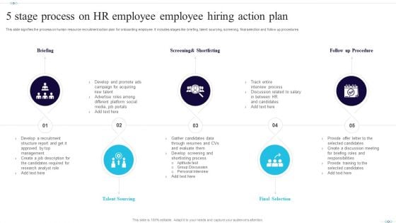 5 Stage Process On Hr Employee Employee Hiring Action Plan Guidelines PDF