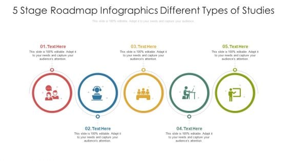 5 Stage Roadmap Infographics Different Types Of Studies Ppt PowerPoint Presentation Gallery Graphics Design PDF