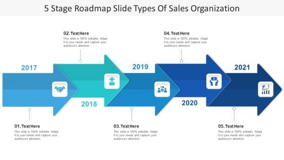 5 Stage Roadmap Slide Types Of Sales Organization Ppt PowerPoint Presentation Gallery Deck PDF