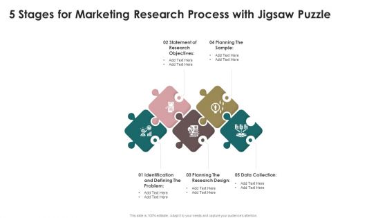 5 Stages For Marketing Research Process With Jigsaw Puzzle Topics PDF