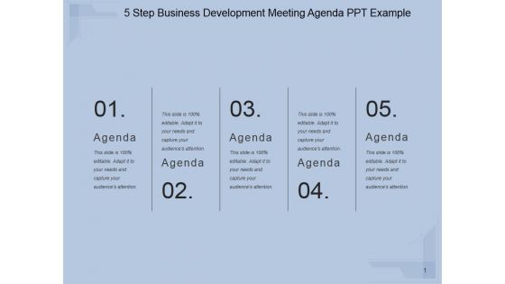 5 Step Business Development Meeting Agenda Ppt PowerPoint Presentation Infographic Template