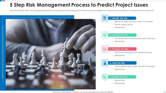 5 Step Risk Management Process To Predict Project Issues Themes PDF