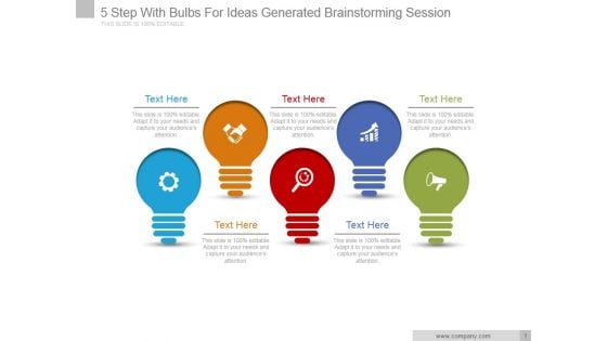 5 Step With Bulbs For Ideas Generated Brainstorming Session Ppt PowerPoint Presentation Show