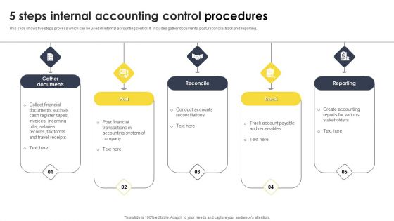 5 Steps Internal Accounting Control Procedures Icons PDF