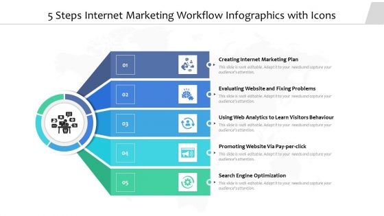 5 Steps Internet Marketing Workflow Infographics With Icons Ppt PowerPoint Presentation Icon Files PDF