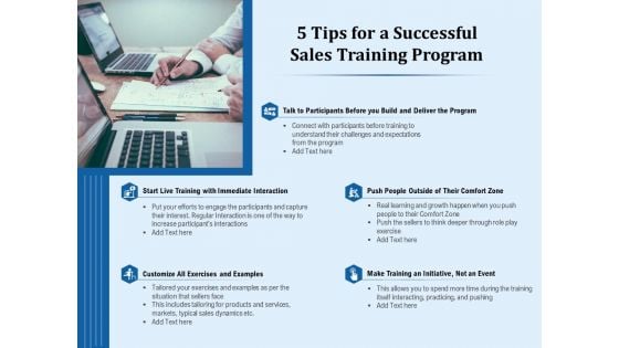 5 Tips For A Successful Sales Training Program Ppt PowerPoint Presentation Infographics Graphic Images PDF