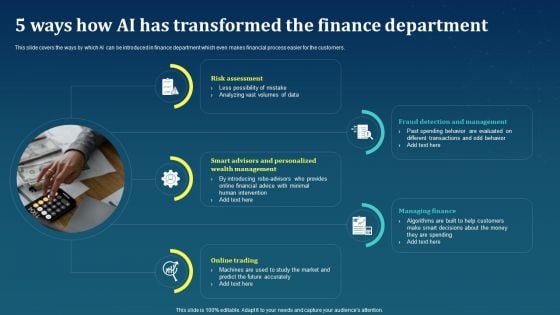 5 Ways How AI Has Transformed The Finance Department AI For Brand Administration Slides PDF