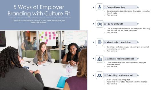 5 Ways Of Employer Branding With Culture Fit Ppt Infographic Template Graphics Download PDF