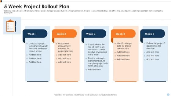 5 Week Project Rollout Plan Ppt Outline Brochure PDF