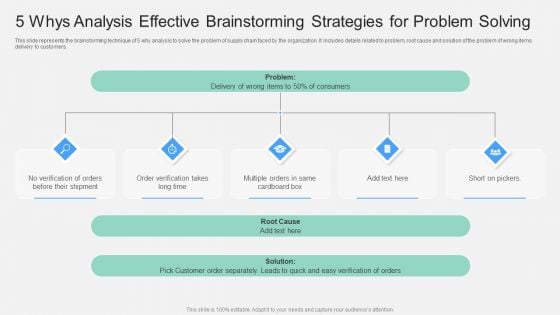 5 Whys Analysis Effective Brainstorming Strategies For Problem Solving Mockup PDF