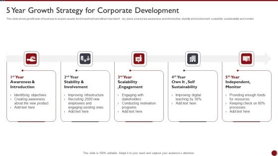 5 Year Growth Strategy For Corporate Development Ppt PowerPoint Presentation Infographics Slide Download PDF