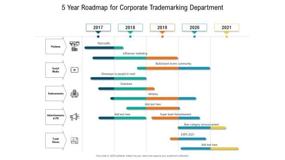 5 Year Roadmap For Corporate Trademarking Department Infographics 5 Year Roadmap For Corporate Trademarking Department Infographics