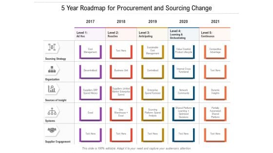 5 Year Roadmap For Procurement And Sourcing Change Portrait