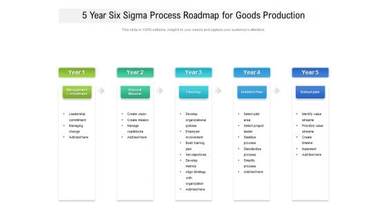 5 Year Six Sigma Process Roadmap For Goods Production Structure