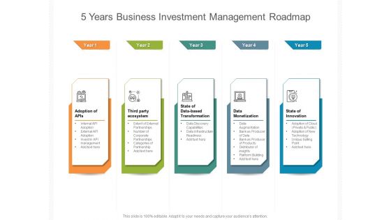 5 Years Business Investment Management Roadmap Slides