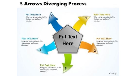 5 Arrows Diverging Concept Process Pie Network PowerPoint Slides