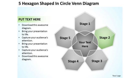 5 Hexagon Shaped In Circle Venn Diagram Help Me Write Business Plan PowerPoint Templates